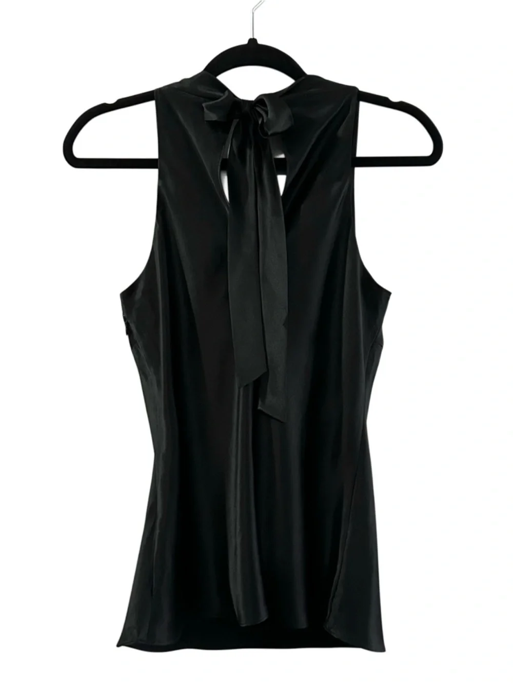 NWT Banana Republic 100% Silk Black Cowl Neck Tie Back Blouse Medium